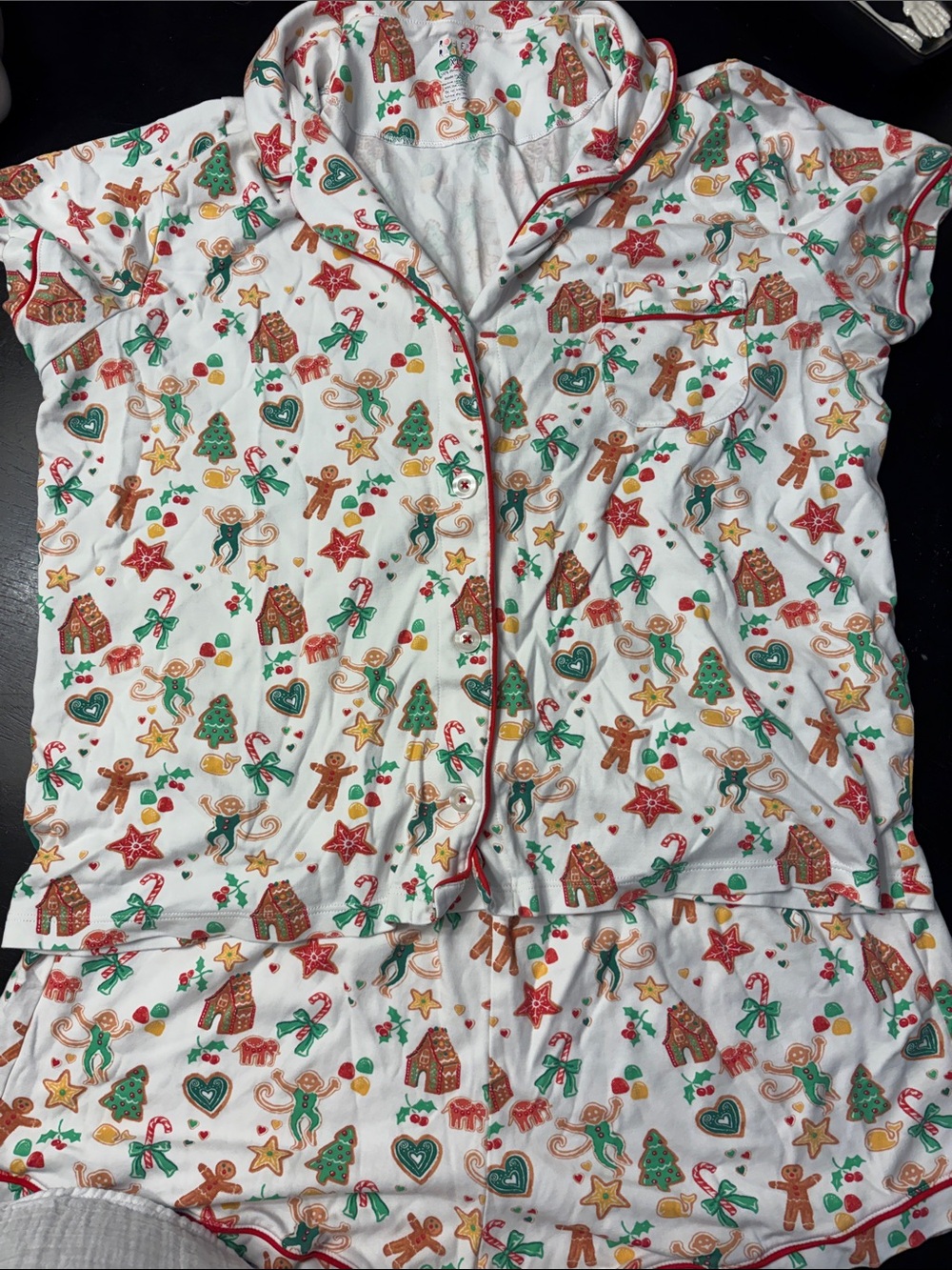 Roller Rabbit White Holiday Cookie-Print women’s XL Pajama Set in Red and Green